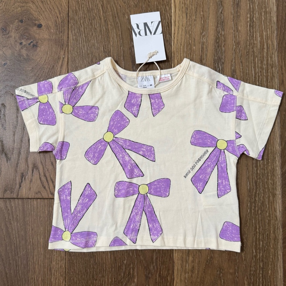 Zara Kids Purple Bows Tee 1.5y NWT